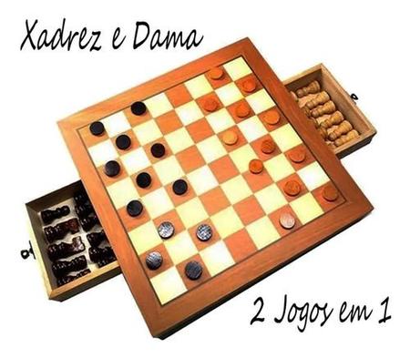 Jogo De Xadrez E Dama Tabuleiro Oficial Madeira Gaveta 39x39