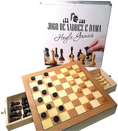 Jogo De Xadrez E Dama Tabuleiro Oficial Madeira 39 Cm Gaveta