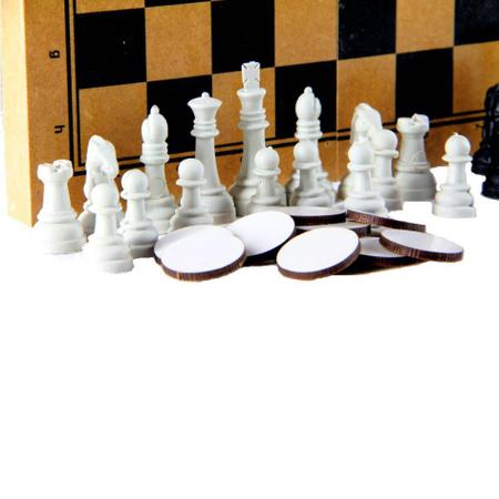 Jogo de xadrez e damas caixa madeira com fecho 56 peças - BRINQUE