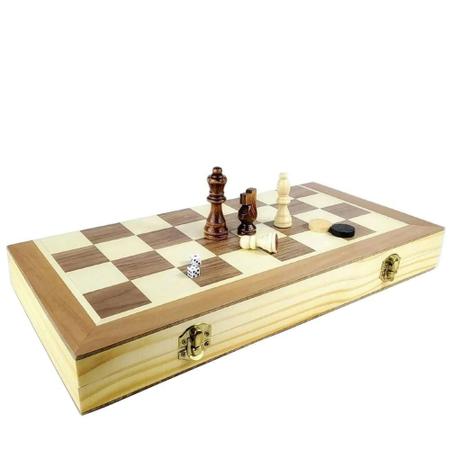 Três em um jogo de xadrez de madeira jogo de tabuleiro de gamão  verificadores de quebra-cabeça jogo tabuleiro dobrável
