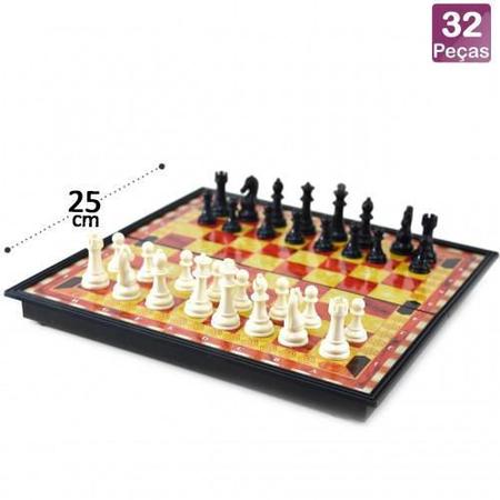 Jogo De Xadrez 25 X 25 Cm Dobrável Magnético Peças Com Imã