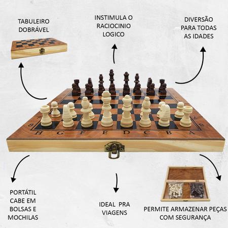 Jogo de Xadrez c/ Tabuleiro Dobrável em Madeira e Peças MDF - Regali e  Utilità - Jogos de Tabuleiro - Magazine Luiza