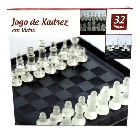 Jogo De Xadrez 20 x 20 cm Profissional Tabuleiro E Peças Em Vidro Luxo