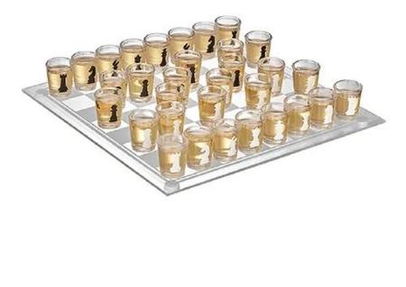 JOGO DE XADREZ SHOT DRINK TABULEIRO DE VIDRO