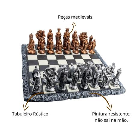 Jogo De Xadrez + Tabuleiro Peças Medieval Tematico De Resina