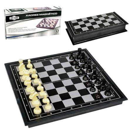jogo 2 em 1 xadrez / gamao imantado com tabuleiro de plastico 19X19cm 32  pecas - RIO DE OURO - Jogo de Dominó, Dama e Xadrez - Magazine Luiza