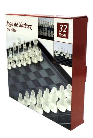 Jogo De Xadrez Tabuleiro De Vidro Luxo 25 X 25 Cm + 32 Peças