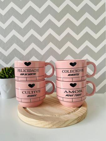 Jogo De Xícaras Café Chá Rosa Com Suporte Kit 4 Canecas Poá - Neo  Porcelanas - Xícaras de Café - Magazine Luiza