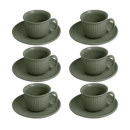 Imagem de Jogo de xícaras café em cerâmica L'Hermitage Wellig 90ml 12 peças verde