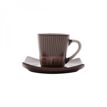 Imagem de Jogo de Xícaras de Café com Pires Porcelana 12 Peças 90ml Stripes Rojemac Marrom/Bege