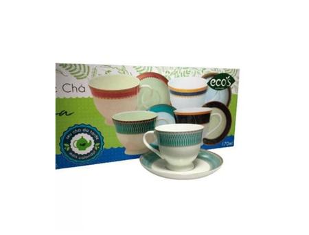 Jogo 6 Xícaras Chá com Pires Turquia Porcelana 170 ml - Eco'S