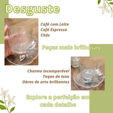 Imagem de Jogo De Xícaras E Pires Em Vidro 12pçs Chá/café Transparente