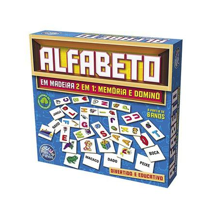 Jogo Didático Alfabeto De Madeira Memória/Dominó 51 Peças