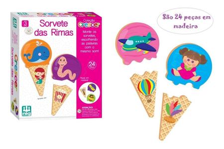 Jogo Didático Sorvete Das Rimas 24pçs Madeira Envio Imediato - NIG  Brinquedos - Jogos Educativos - Magazine Luiza