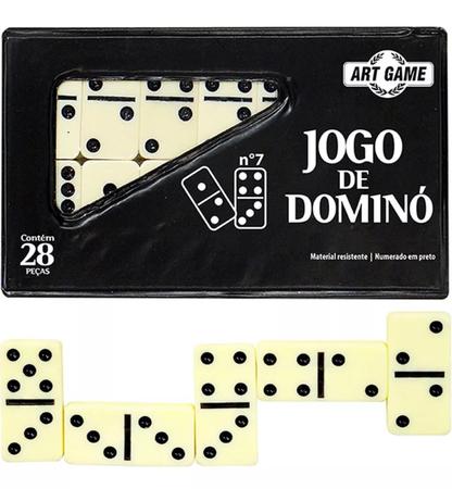 Jogo Dominó branco com pontos pretos 28 pcs 10 mm no estojo