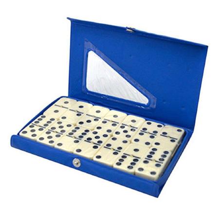 Jogo De Dominó - Estojo Azul Com 28 Peças - Dominoes - Brinquedos