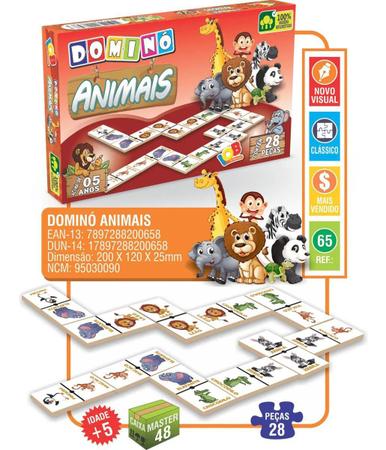 Jogo Meu Primeiro Dominó Animal Inglês C/28 Peças Em MDF - Paper