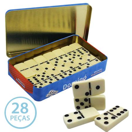 Jogo Domino de Osso Profissional Grande 54x27x12mm Com Estojo 28
