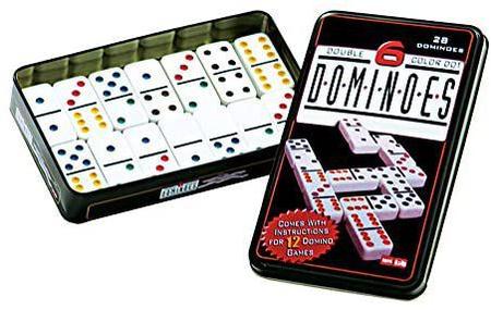 Jogo de Domino Colorido 6 Cores 1CX Lata e Plástico c/28 Peças EM OFERTA