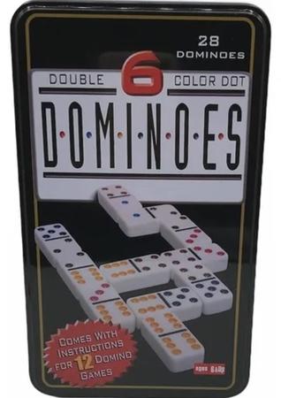 Jogo de Domino Colorido 6 Cores 1CX Lata e Plástico c/28 Peças EM OFERTA