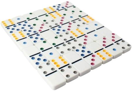 Jogo Domino Profissional Osso Colorido 28 Peças Com Estojo