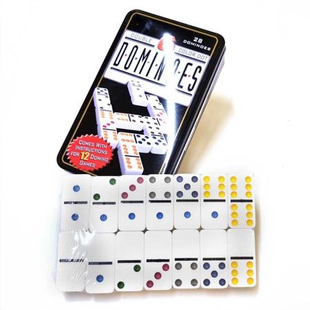 Jogo Domino Profissional Colorido 28 Peças Com Estojo Metal na