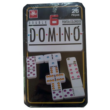 Jogo De Domino 28 Peças Reforçadas Lata Decorativa Colorida