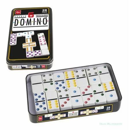 Jogo de Domino Colorido 6 Cores 1CX Lata e Plástico c/28 Peças EM OFERTA