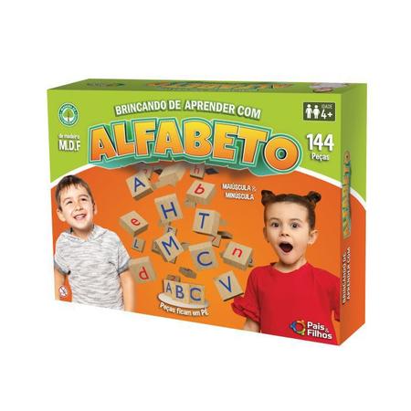 Jogo Educativo Brincando de Aprender c/ Alfabeto 144 Peças Madeira - Pais e  Filhos