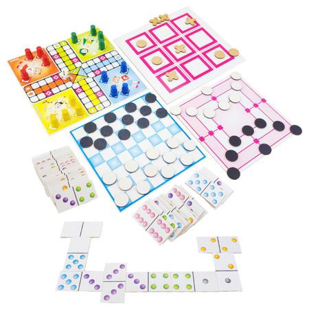 Jogo 5 Em 1 Dama-Dominó-Trilha-Velha-Ludo - Alegria Brinquedos