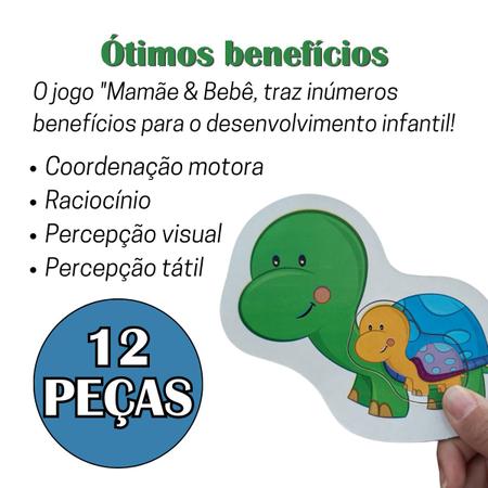 Brinquedo Educativo Didático Mamãe E Bebê - Coleção Madeira Be A Bá 12  Peças Grandes - Jogo Infantil Pré Escolar 2 Anos 3 Anos 4 Anos - Nig Ref.  0413
