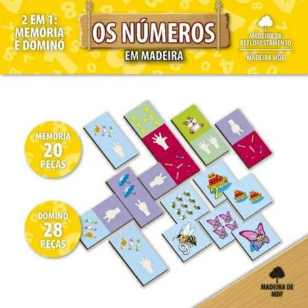 Jogo Escolar Pedagógico de matemática Os Números 2 X 1 dominó e memória  para Crianças de 6, 7 Anos