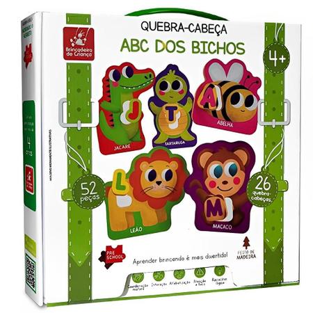 Jogo Educativo Quebra Cabeça ABC dos Bichos Alfabeto Animais 52 Peças  Madeira 2143 BCriança - Quebra-Cabeça - Magazine Luiza