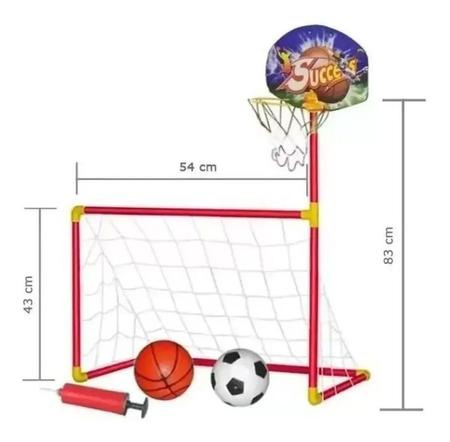 Jogo futebol e basquete c gol cesta rede infantil e 2 bola