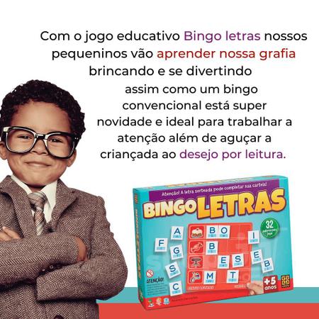 Jogo Bingo Letras Didático P/ Leitura E Escrita 32 Palavras