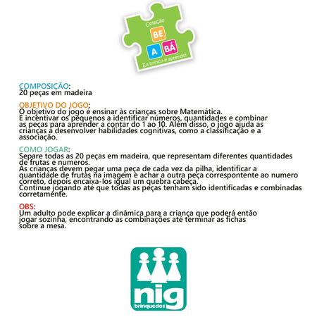 Jogo Educativo de Encaixar - Números do 1 ao 10 - NIG Brinquedos