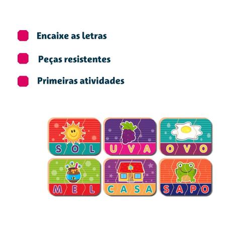 Brinquedo Pedagógico Educativo Sílabas 28 Peças Jogo Aprendizagem Palavras  Frases Alfabetização Material Apoio Escolar Infantil Criança 4 Anos