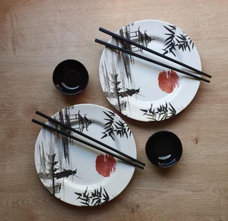 Jogo Jantar Sushi 12 Pçs Cerâmica Comida Japonesa 4 Pessoas