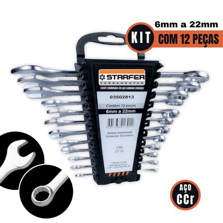 Jogo Kit Chave Combinada Completo 6 À 22mm Starfer 12 Peças