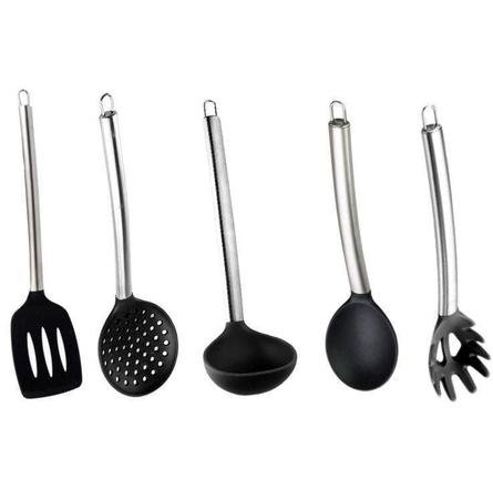 Imagem de Jogo kit de utensilios para cozinha em silicone preto com 10 peças
