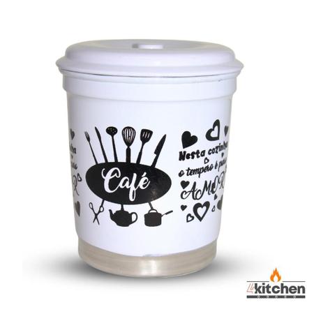 Jogo Kit Lata Porta Mantimento em Aluminio Branco com Nome - Fortplast Imagem de Jogo Kit Lata Porta Mantimento em Aluminio Branco com Nome