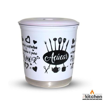 Jogo Kit Lata Porta Mantimento em Aluminio Branco com Nome - Fortplast Imagem de Jogo Kit Lata Porta Mantimento em Aluminio Branco com Nome