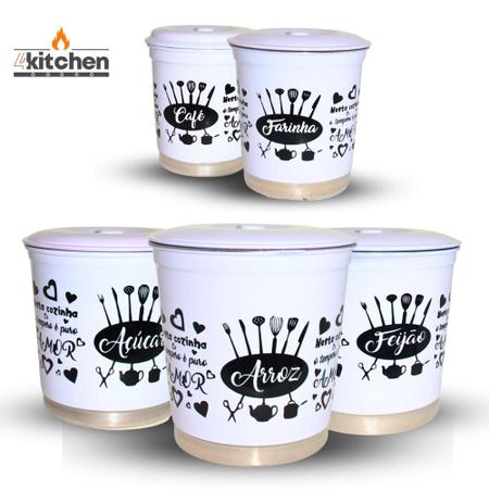 Jogo Kit Lata Porta Mantimento em Aluminio Branco com Nome - Fortplast Imagem de Jogo Kit Lata Porta Mantimento em Aluminio Branco com Nome