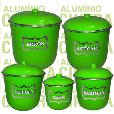 Jogo Lata Porta Pote Mantimentos Lata Arroz 5 pecas em Alumínio - Alumínio Cintra Imagem de Jogo Lata Porta Pote Mantimentos Lata Arroz 5 pecas em Alumínio