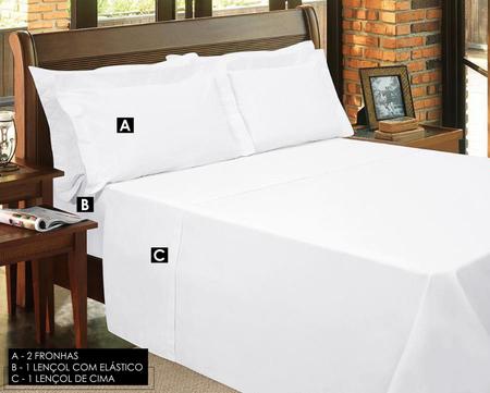 Imagem de Jogo lençol cama queen size 4 peças percal 200 fios 100% algodão - branco - queen
