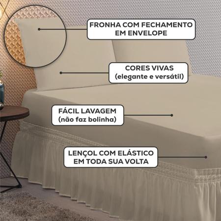 Imagem de Jogo Lençol Casal Queen com Elástico para Cama Box Kit 3 Peças Roupa de Cama Completo + Fronhas