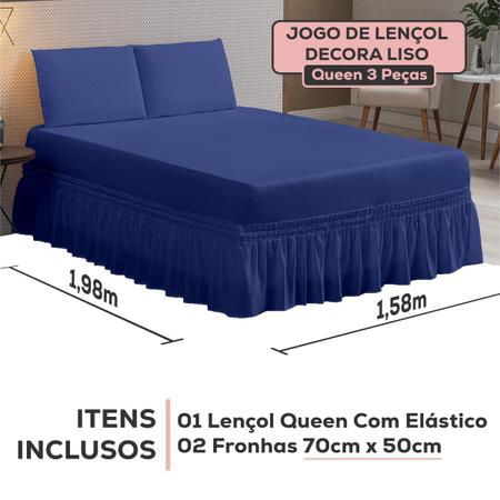 Imagem de Jogo Lençol Casal Queen com Elástico para Cama Box Kit 3 Peças Roupa de Cama Completo + Fronhas