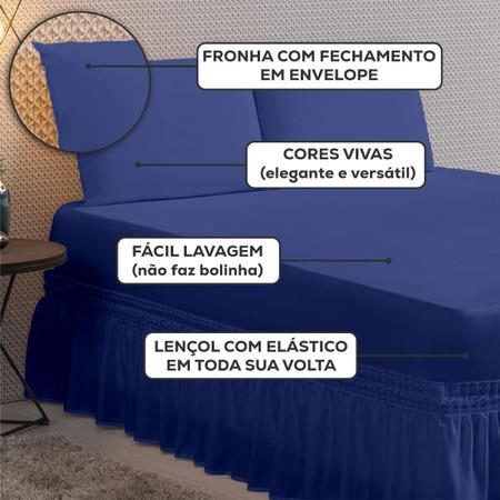 Imagem de Jogo Lençol Casal Queen com Elástico para Cama Box Kit 3 Peças Roupa de Cama Completo + Fronhas