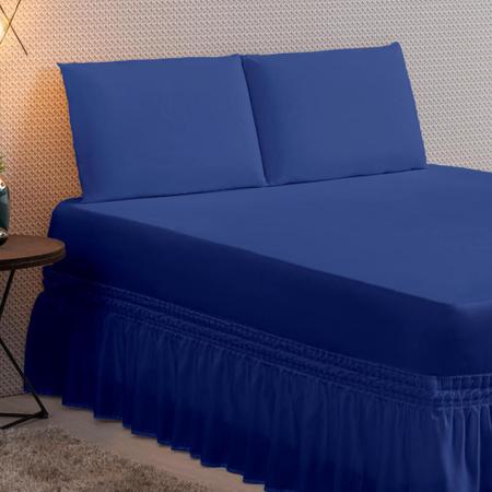 Imagem de Jogo Lençol Casal Queen com Elástico para Cama Box Kit 3 Peças Roupa de Cama Completo + Fronhas