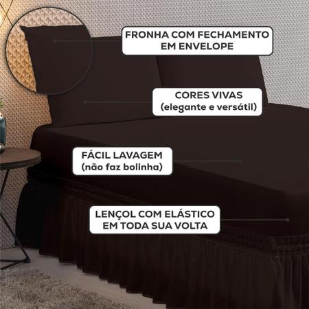 Imagem de Jogo Lençol Casal Queen com Elástico para Cama Box Kit 3 Peças Roupa de Cama Completo + Fronhas